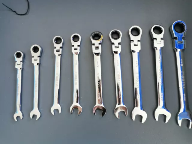 9 Pcs set 8-16mm Trade Grade Ratchet Flex Head Gear Spanner Set