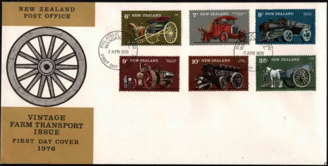 New Zealand 1976 Vintage Farm Transport FDC - Complete Set Of Six Stamps - Mint