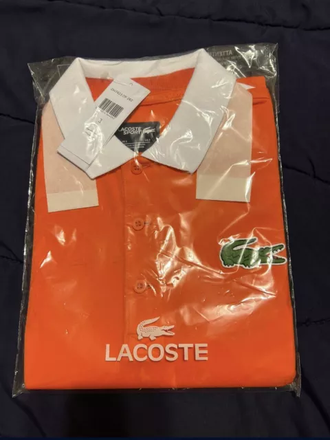 LACOSTE POLO SHIRT Mens Medium Orange Miami Open Ultra Dry Short