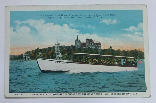 NY Postcard Thousand Islands New York Alexandria Bay "Maxine III" tour boat