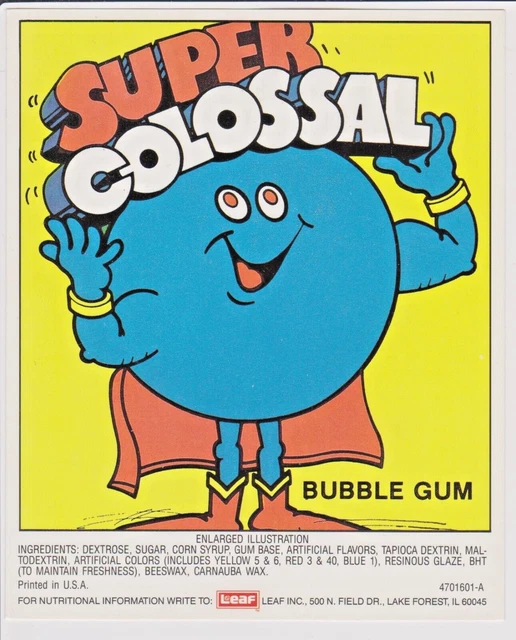 Leaf Super Colossal Bubble Gum Vending Machine Advertising Card  From 1980s