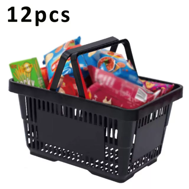 12 Pieces Black Shopping Baskets Plastic Store Baskets 28L with Handles AU