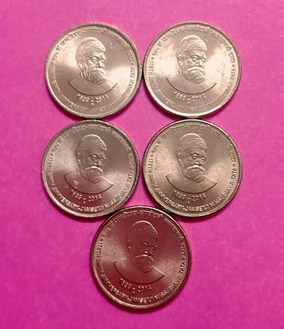 India 5 Rupees " Jamsetji Nusserwanji Tata " Mumbai Mint Gem Unc Coin Set Of 5