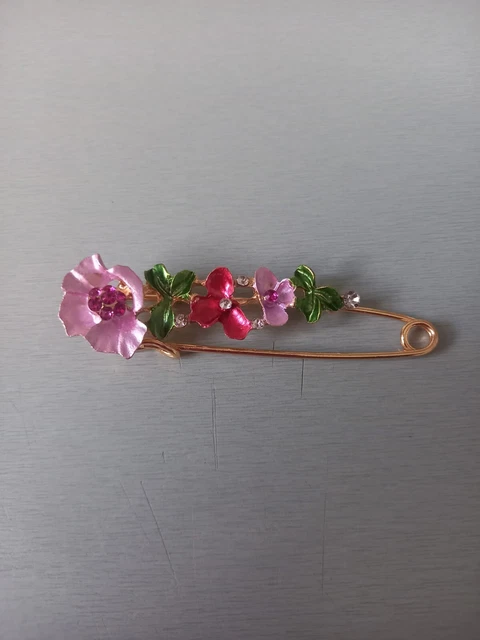 Broche Fleur Métal Doré Avec Pierre Bleu Marine, Strass Et Perles - Bijou Fantaisie Neuf