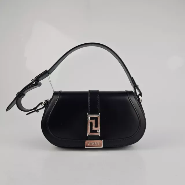 Versace Greca Goddess Mini Black Leather Shoulder Bag New FW23