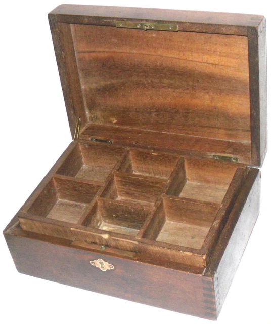 Boîte à Rangement Vintage En Noyer - Pour Objectifs, Bijoux... - Ancienne - Occasion