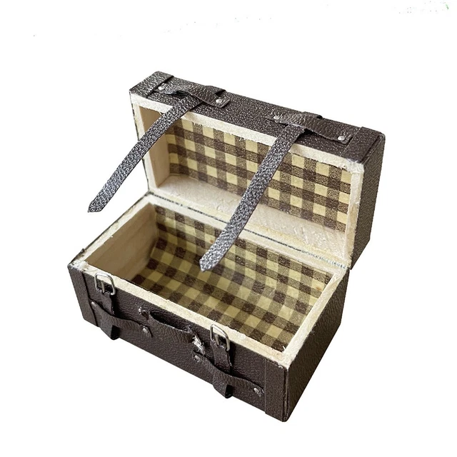 Maleta equipaje muñeca vintage caja de madera 1 pieza madera miniatura rojo marrón oscuro