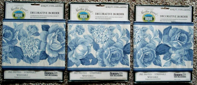 3 Piezas Martha Stewart ""Rosa Azul"" Borde Decorativo De Pared Prepegado - Nuevo Sellado