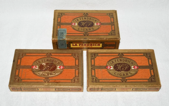Set of 3 Vintage LA FENDRICH FAVORITA Cigar Boxes One with Tax Stamp Affixed