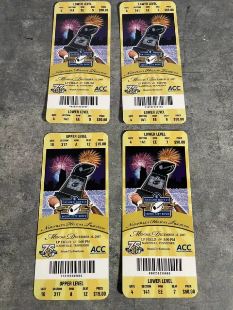 Lot of 4 Florida State vs Kentucky 2007 Music City Bowl￼￼ Full Tickets