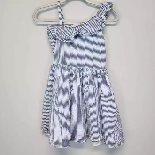 Florence Eiseman Seersucker Asymmetrical Dress Girls 12 Blue Ruffles Lined