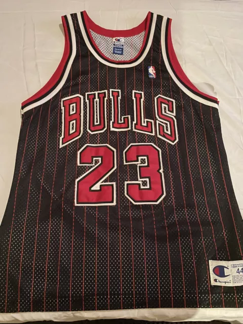 Vintage Michael Jordan #23 Chicago Bulls Champion Jersey Black NBA Pinstripe