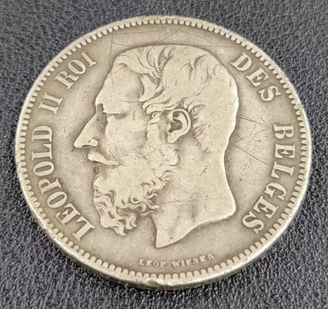 Belgium - 5 Francs - 1873 - 0.900 Silver - KM# 24