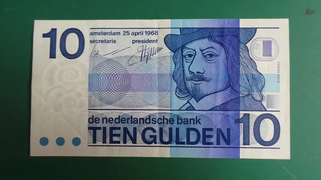 Netherlands, 10 Gulden Banknote, 25th April, 1968. Serial # 1431595683. Pick #91