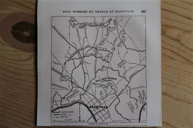 1864 Antique Civil War Map-Battle Of Nashville-Excellent Detail