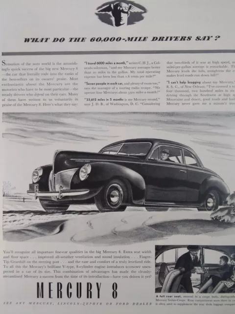 Mercury 8 Print Ad Original Vtg 1940s WW2 Ford Coupe St Louis Soot Smog