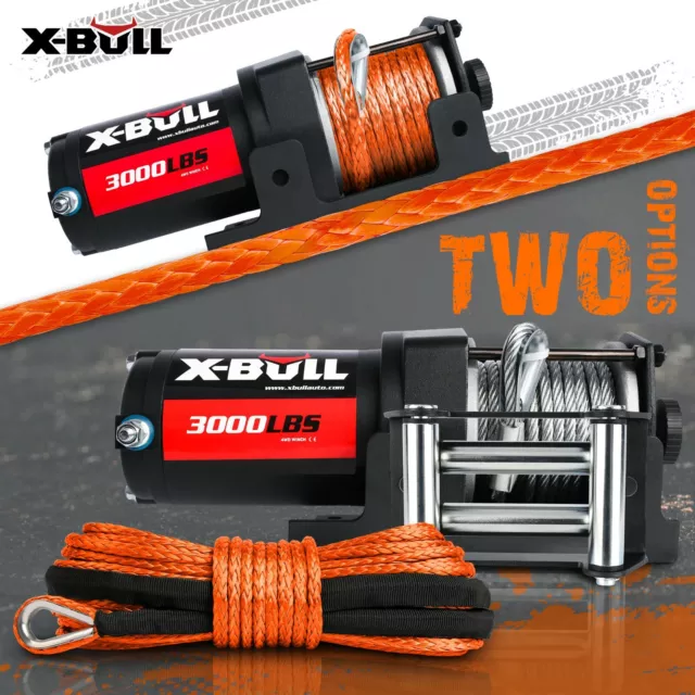 X-BULL Electric Winch 3000LBS 12V Steel Cable Wireless ATV Boat With 13M Rope