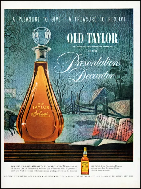 1954 Old Taylor bourbon gold decanter Christmas gift vintage art Print Ad adl32