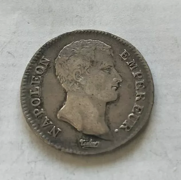 Rare 1 franc Napoléon Empereur An 14 (1805 W) Lille Argent TTB