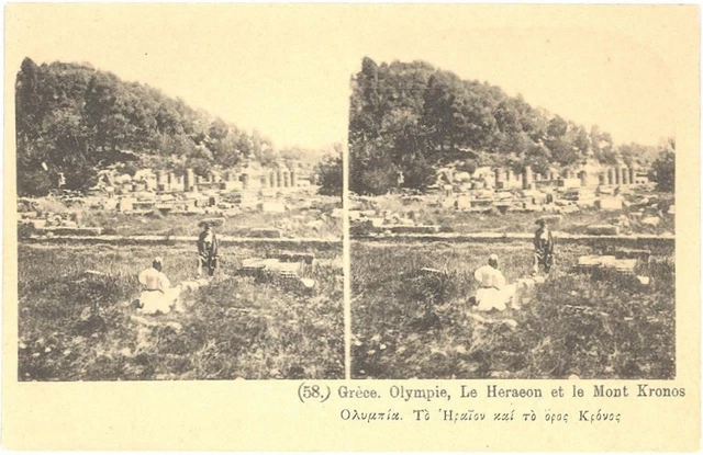 CPA Greece - 58. Olympia, The Heraeon and Mount Kronos (Stereoscopic View)