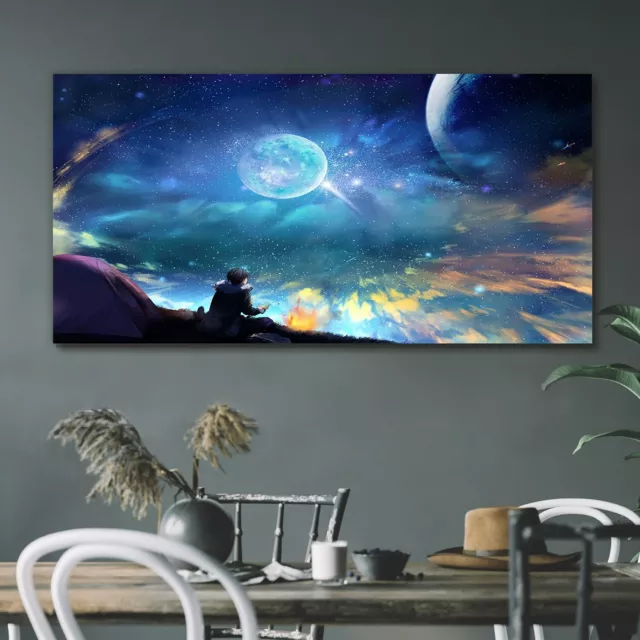 Quadro Cielo Notte Stelle Galassia Luna Stampa Tela 120x60 Arte da Parare Appesa