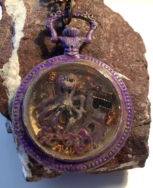 Steampunk Pocket Watch Case Pendant 18” OOAK Altered Art handmade USA 690