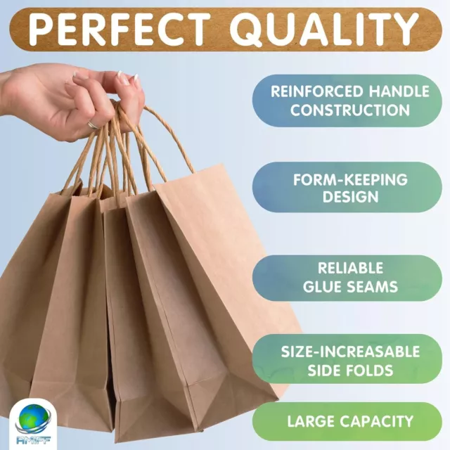 Pack of 25 Natural Brown Kraft Paper Shopping Bags 8 x 4.75 x 10.5 Inch 3