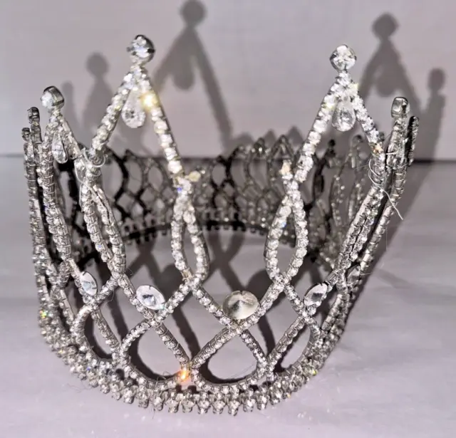 Vintage 1940s or 50s Glass Rhinestone Crystal Wedding Ball Royal Crown, 21"