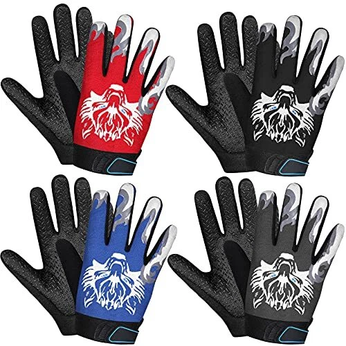 4 Pairs Kids Cycling Gloves, Full Finger Bike for Boys Girls, Non-Slip Toddler