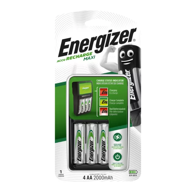 Chargeur Energizer MAXI avec 4x AA 2000 mAh prêt à l'emploi