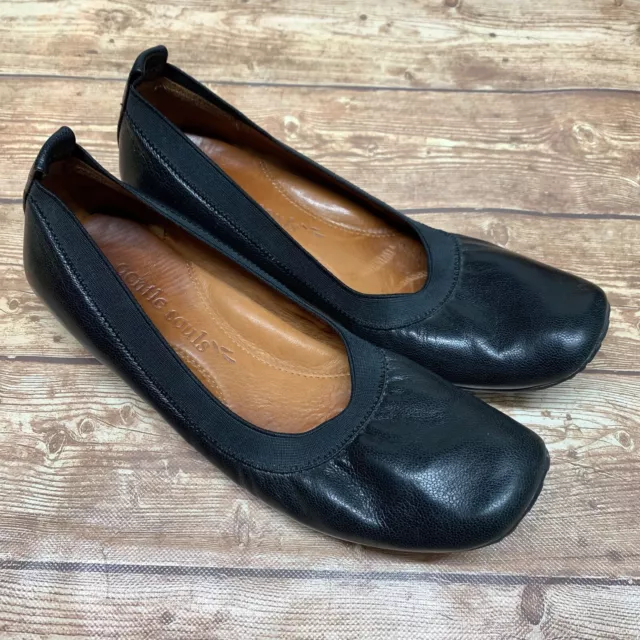 GENTLE SOULS Iso Bop Ballet Flats Black Leather Low Wedge Shoes Size 7.5