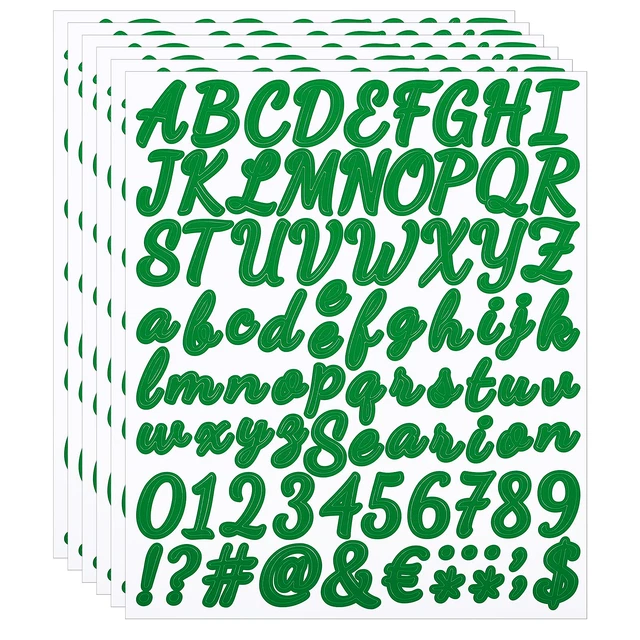 ALPHABET LETTERS NUMBERS Stickers, Self Adhesive Cursive, Dark Green 6 ...