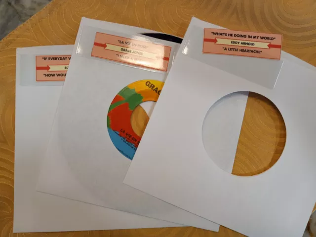 45rpm Record Holder Sleeve With Clear Jukebox Title Strip Pocket / Holder