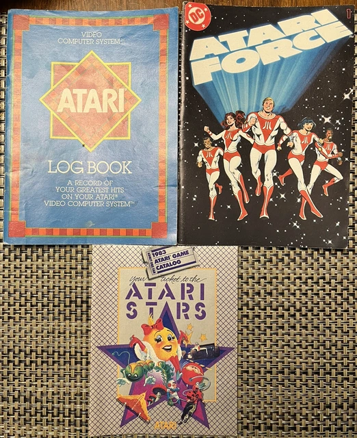 Lot of 3 1980’s Atari Stars Catalog Poster / Atari Log Book / Atari Force Comic