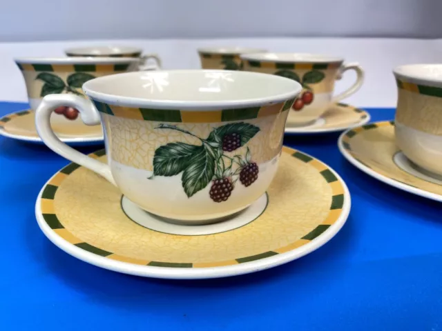 Cups & Saucers Set of Six Cherry & Blackberry Fruit Tea Churchill Tableware 3