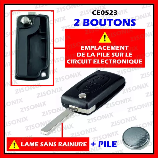 Coque Clé compatible Citroën CE0523 2 Boutons C2 /C3 /C4 / C5/ Picasso lame va2