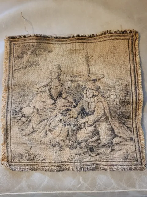Gorgeous Antique Vintage Tapestry 9" X 9" Square Italian French?  Man & Woman