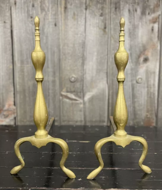 Pair of Antique Victorian Brass Fire Place Mantle Andirons Home Decor