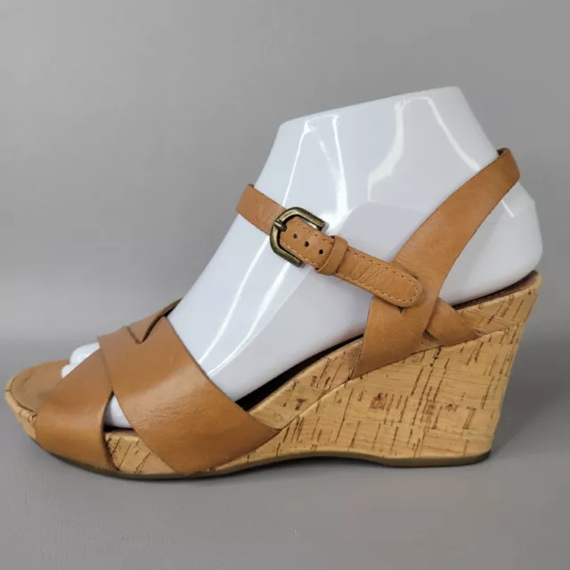 Clarks Womens Wedge Sandal Crisscross Open Toe Ankle Strap Leather Brown Size 7M