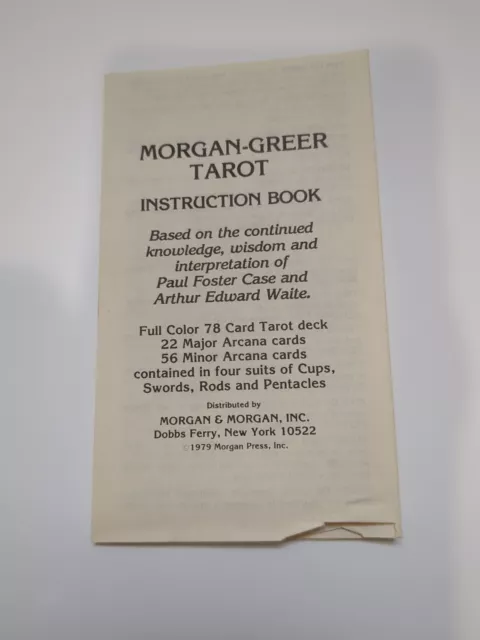 Morgan-Greer 78 Card Tarot Deck Instructions 1979 Vtg No Cards Instructions Only