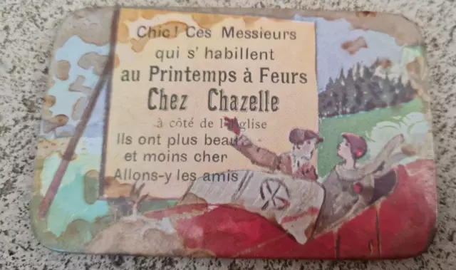 Ancien MIROIR PUBLICITAIRE DE POCHE de courtoisie chez Chazelle a Feurs