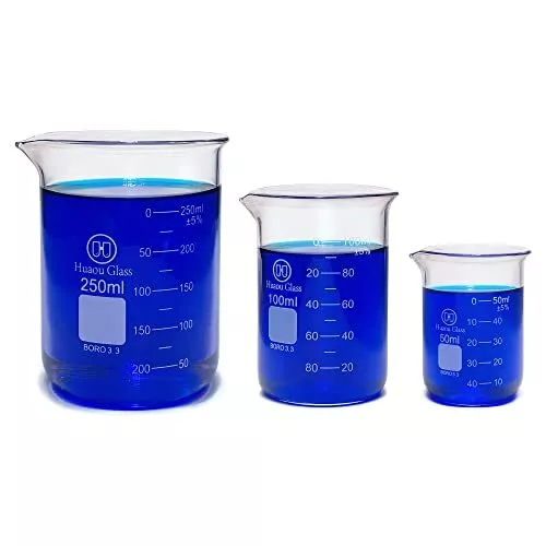 Glass Beaker Set 50ml 100ml 250ml Low Form 3.3 Borosilicate Glass Measuring Grad