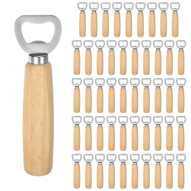 50pcs Beer Bottle Opener 5.5" Stainless Steel Opener, Round Wood Handle