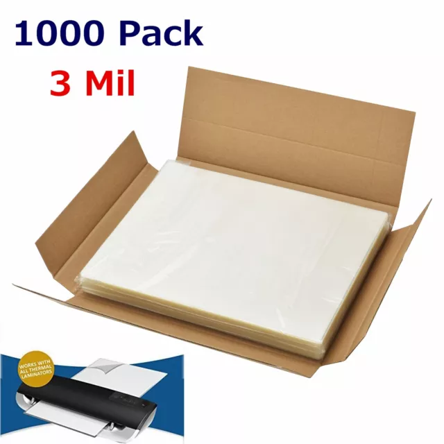 3 Mil Letter Size Clear Thermal Laminating Pouches 1000 Pack - 9" x 11.5" Sheets