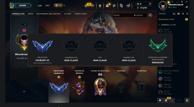 COMPTE LEAGUE OF legends EUW lvl 334 , 3401 RP, 130K BE , 151 skin, fresh mmr EUR 60,00 - FR