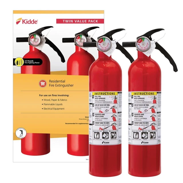 (2-Pack) Basic Use Fire Extinguisher with Easy Mount Bracket & Strap, 1-A:10-B:C