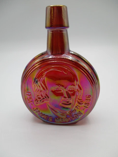 Wheaton Mini Presidential Bottle, Red Carnival Glass, James Madison, 1971