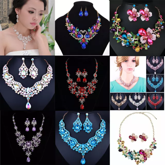 Women Fashion Bib Choker Chunk Crystal Statement Necklace Party Wedding  Jewelry