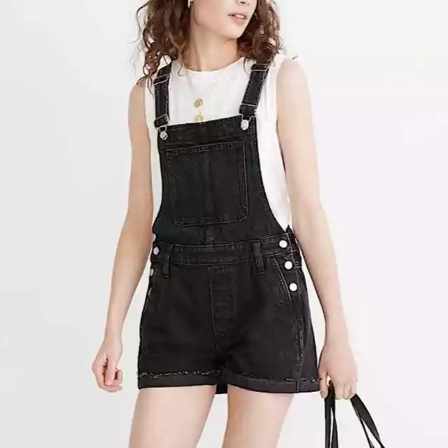 Madewell Adirondack Short Overalls Shorts Black Lunar Wash Jean Cut Offs S