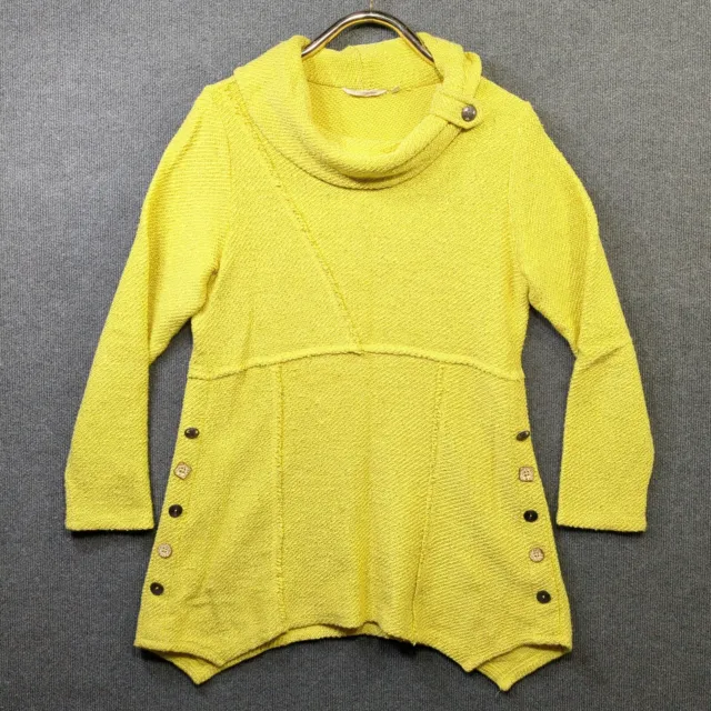 Soft Surroundings Tunic Sweater Womens Medium Yellow Cowl Neck Pullover Buttons